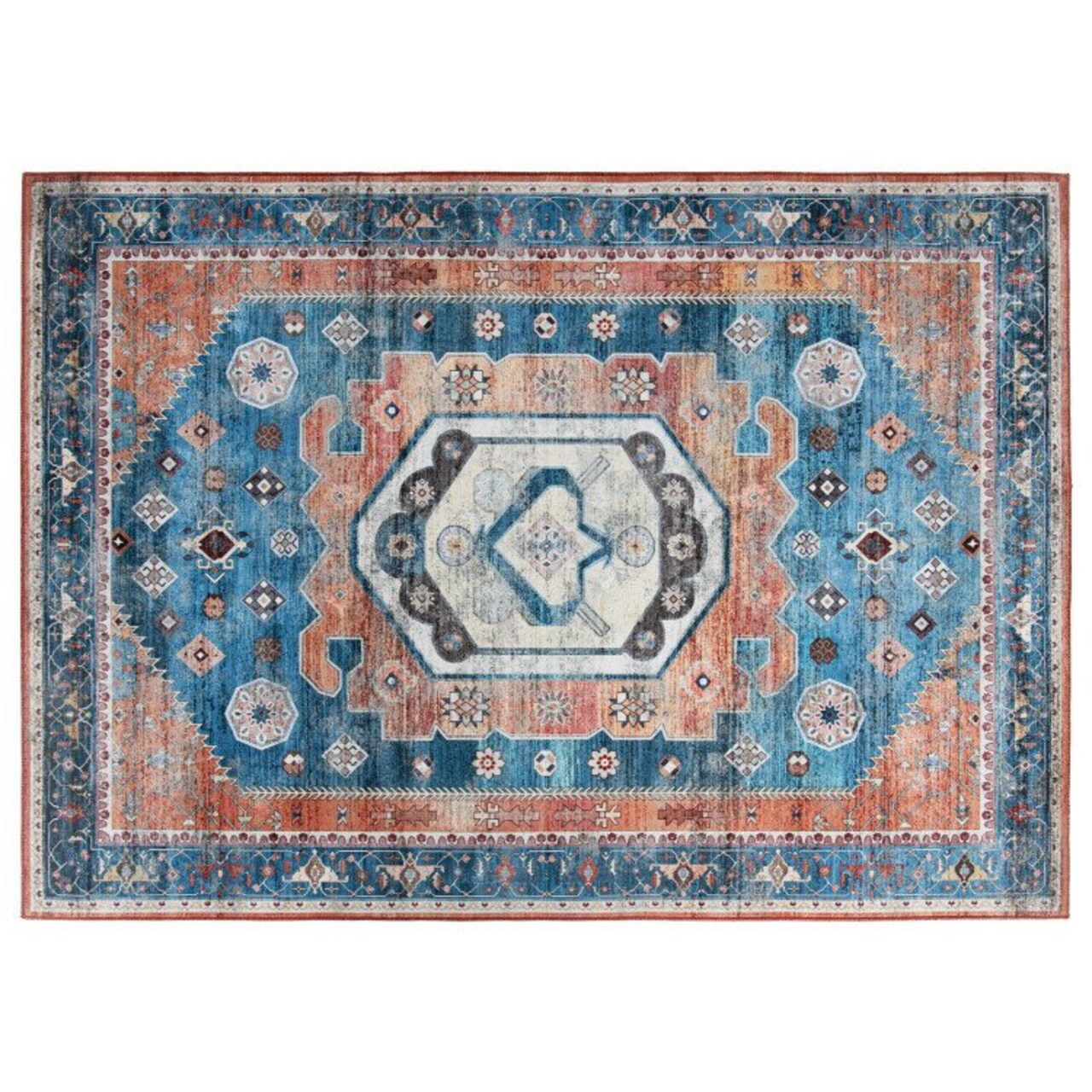 Edge Collections - 5" x 7" - Multicolor - Distressed Vintage Indoor Area Rug - Non-Shedding - 1 Piece